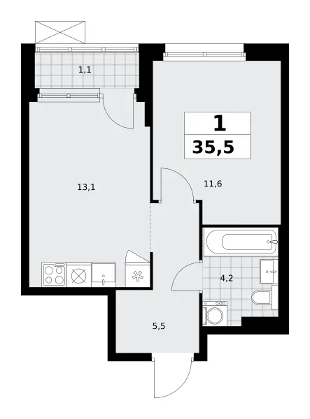 1-комн. 35.5 м²
