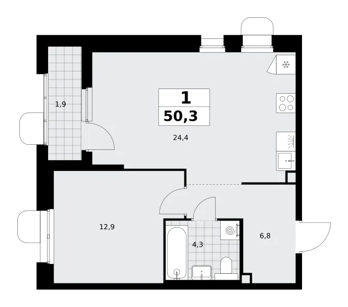 1-комн. 50.3 м²