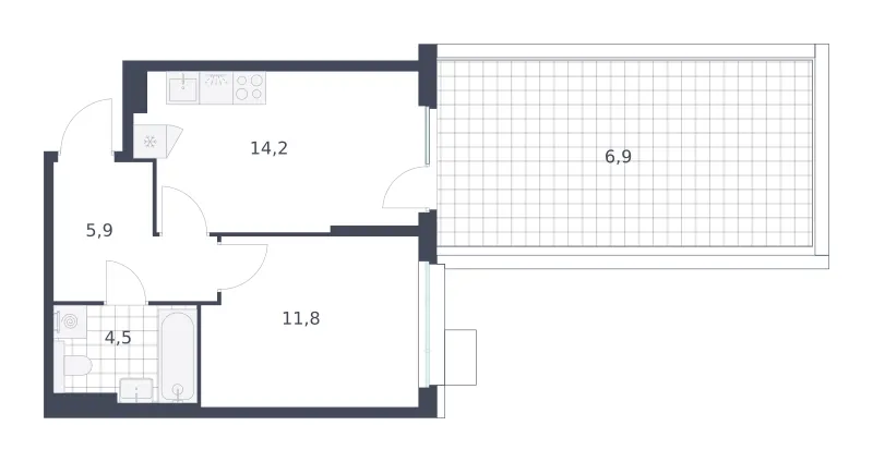 1-комн. 43,3 м²