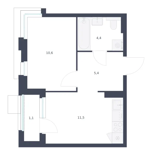 1-комн. 33 м²