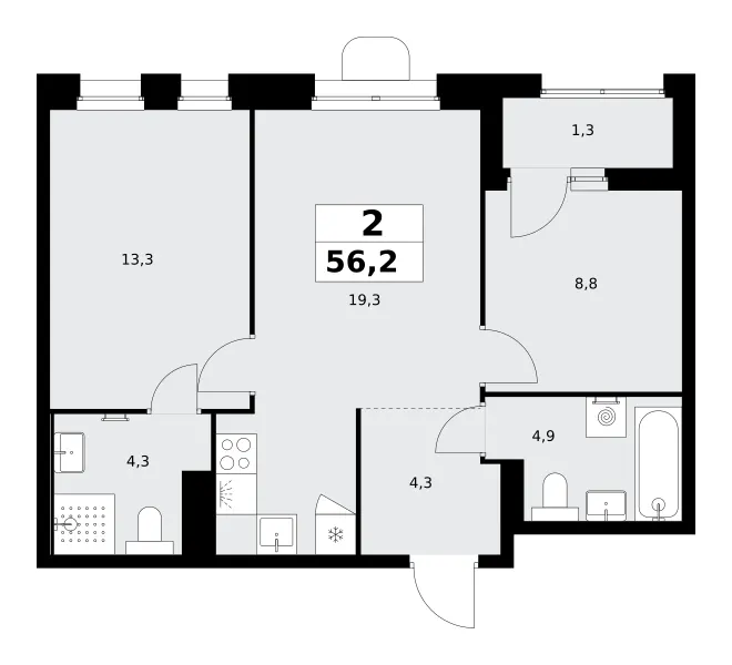 2-комн. 56.2 м²