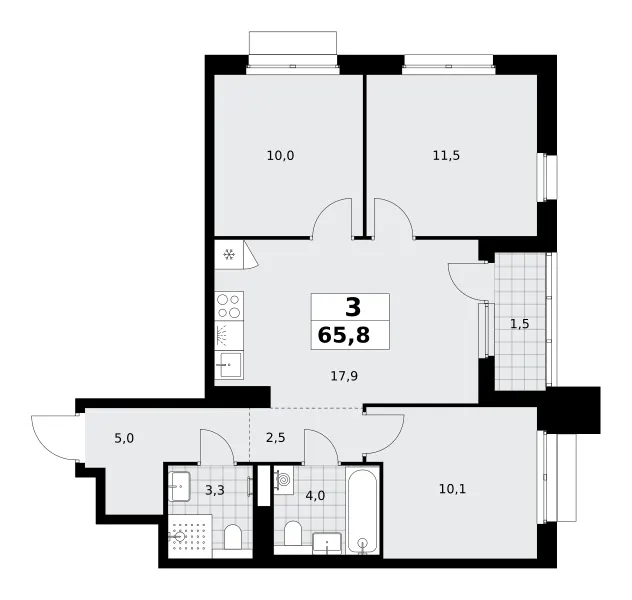 3-комн. 65.8 м²