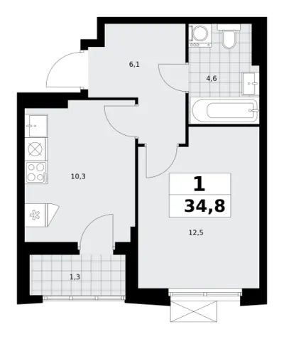 34,6 м² — планировка