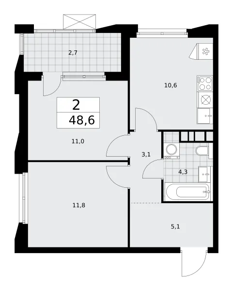 2-комн. 48.6 м²
