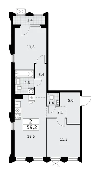 2-комн. 59.2 м²