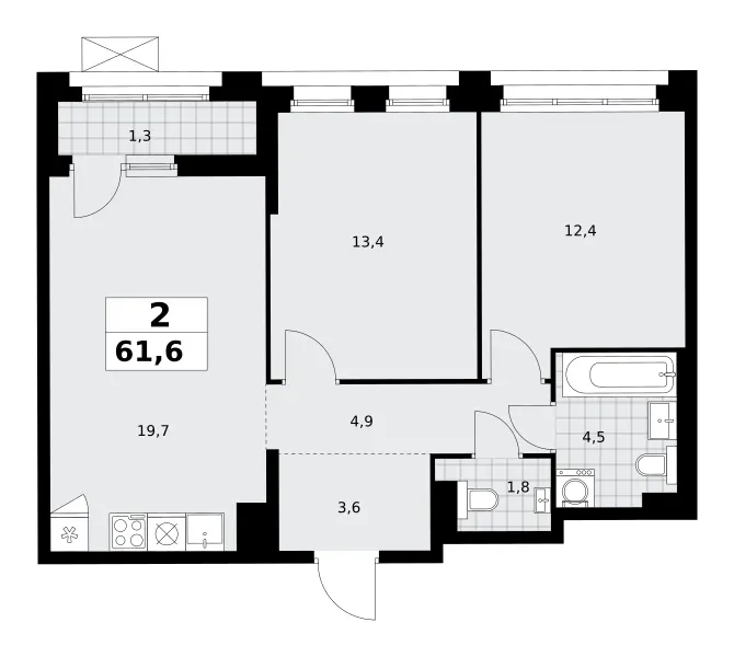 2-комн. 61.6 м²