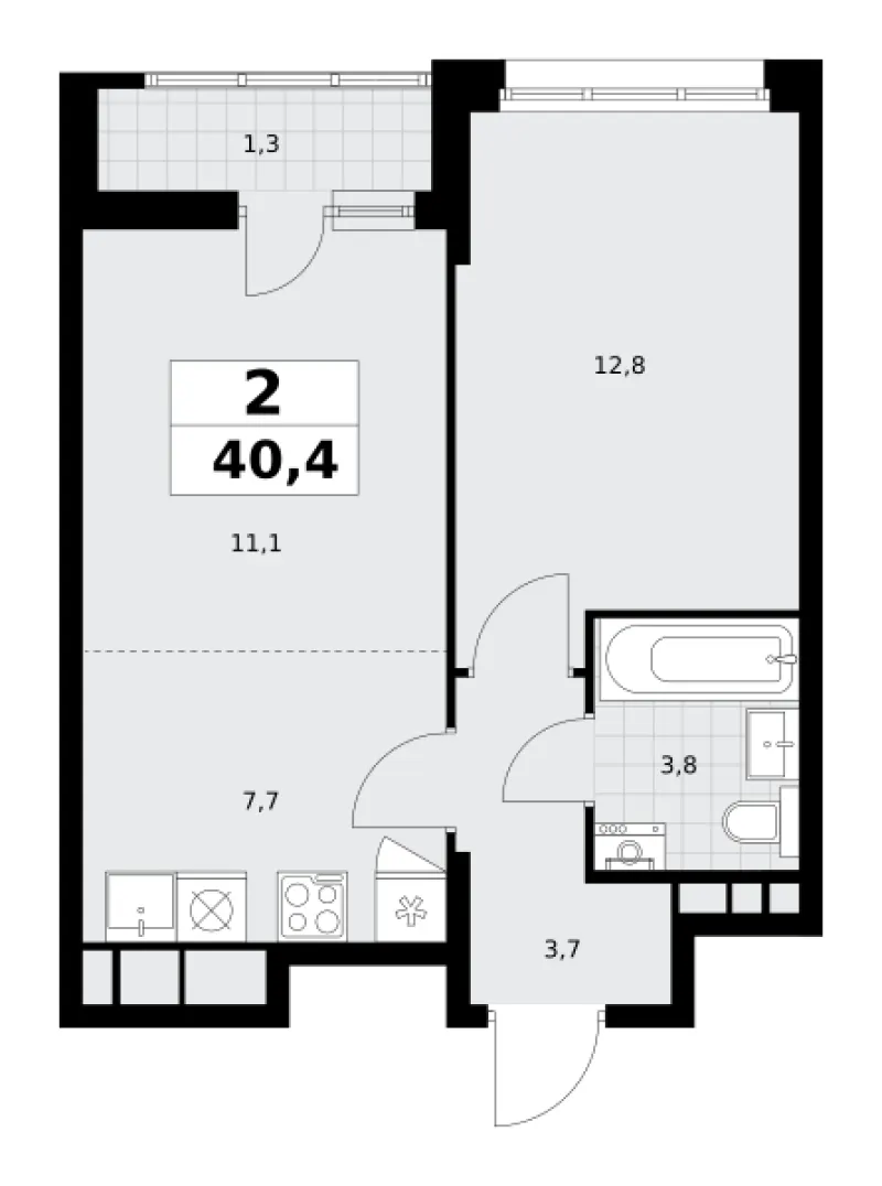 2-комн. 40.4 м²