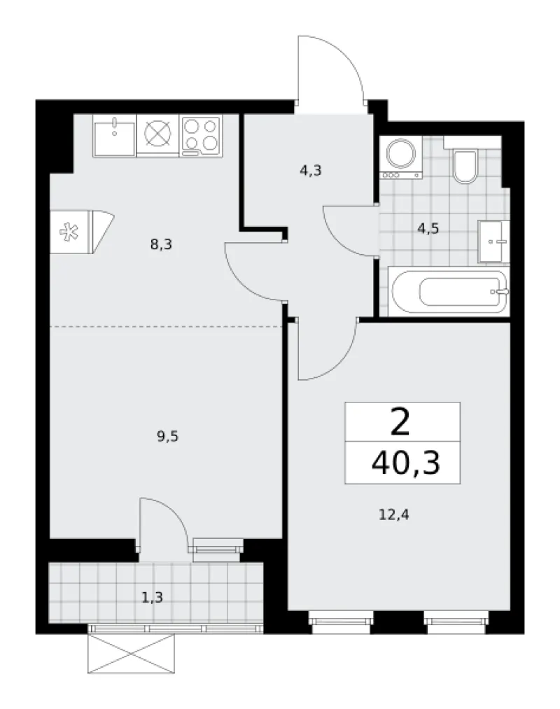 2-комн. 40.4 м²