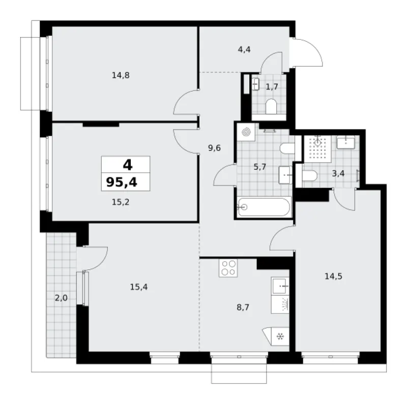 4-комн. 95.4 м²