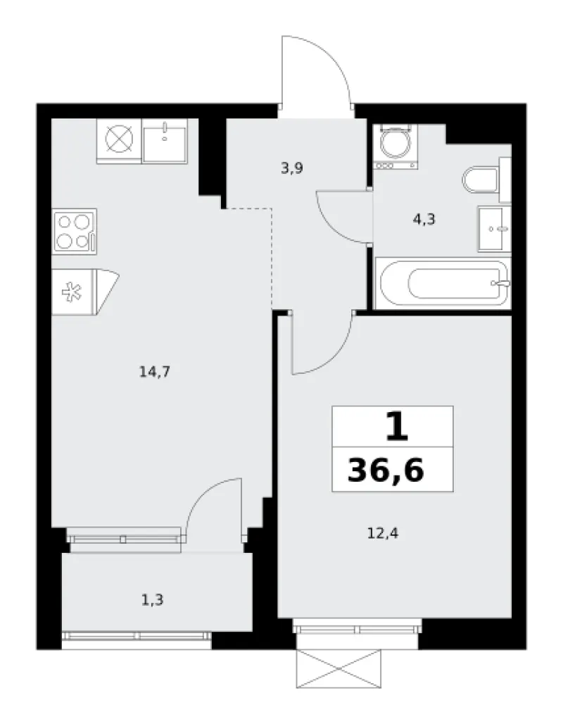 1-комн. 36.6 м²