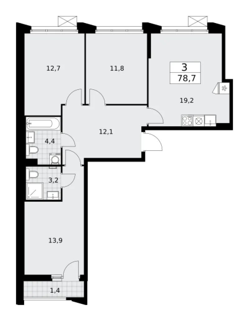 3-комн. 78.7 м²