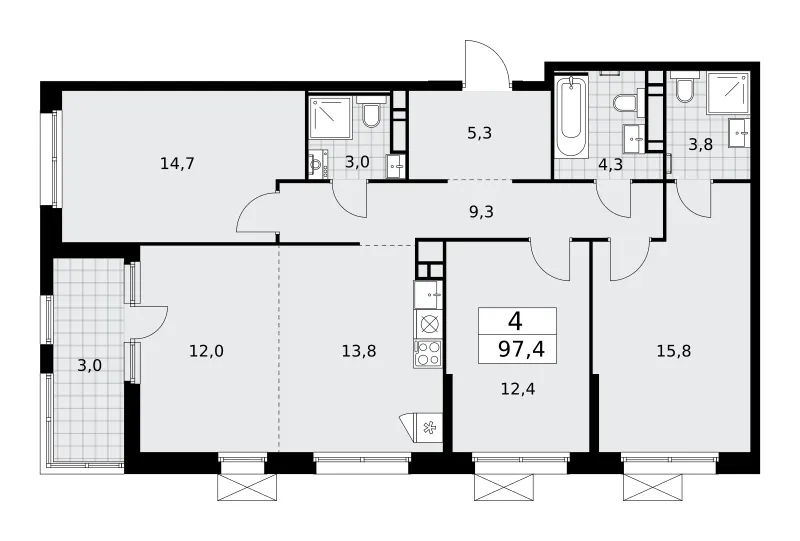 4-комн. 97.4 м²