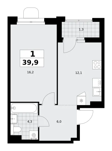 1-комн. 39.9 м²