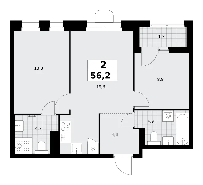 2-комн. 56.2 м²