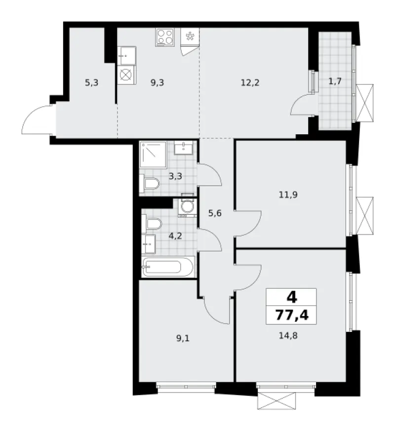 4-комн. 77.2 м²