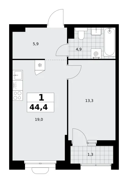 1-комн. 44.4 м²