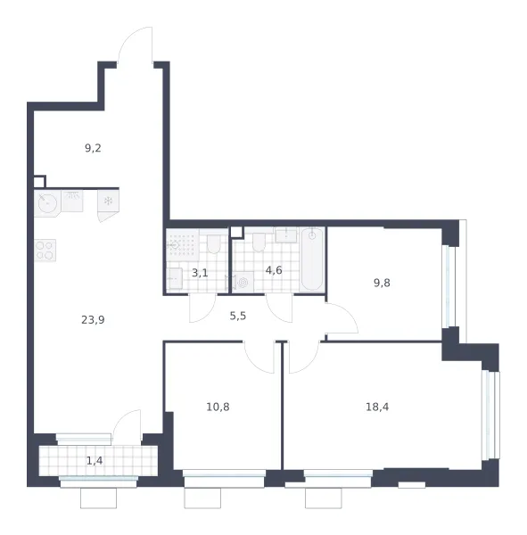 3-комн. 86.7 м²