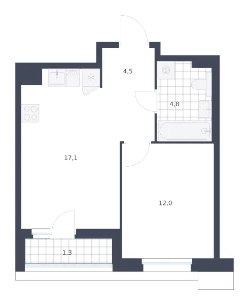 1-комн. 39.7 м²