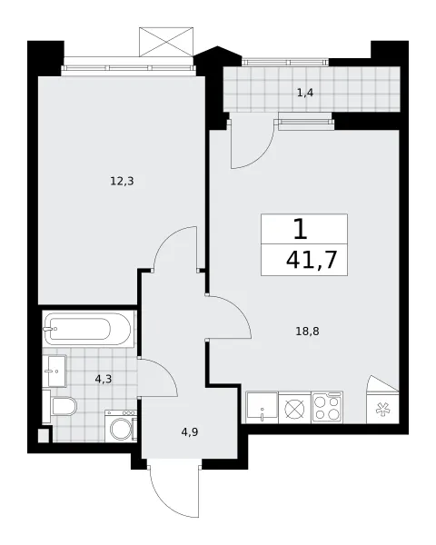 1-комн. 41.7 м²
