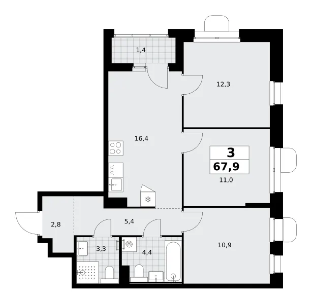 3-комн. 67.9 м²