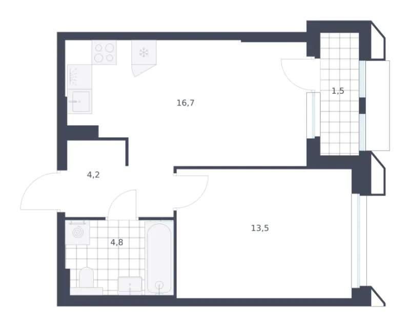 1-комн. 40.7 м²
