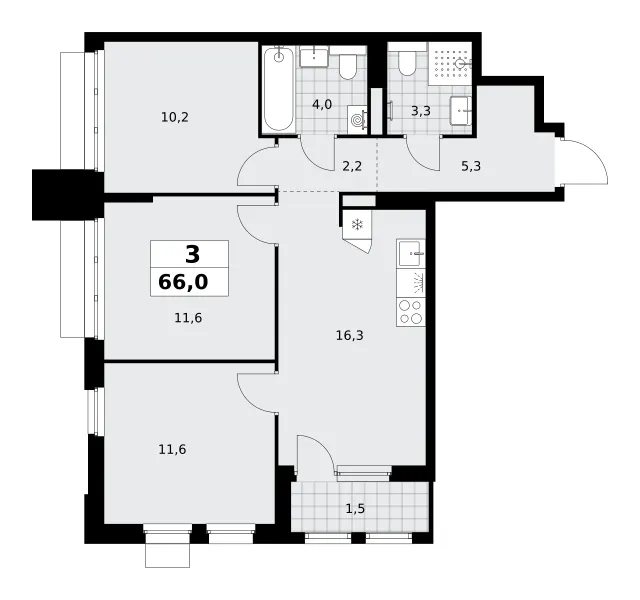 3-комн. 66 м²