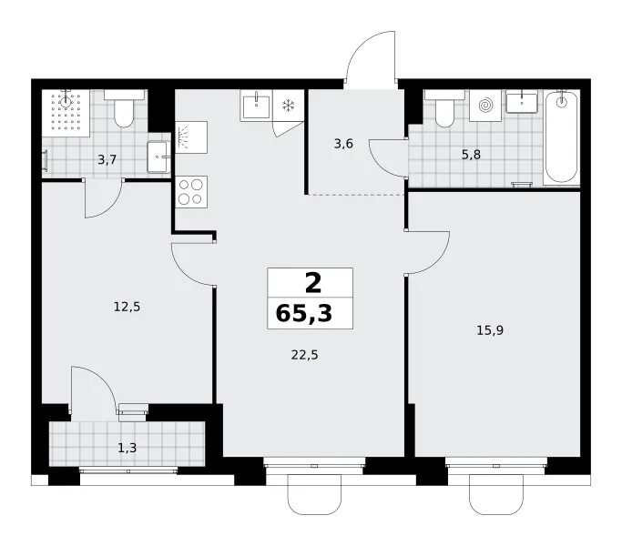 2-комн. 65.3 м²
