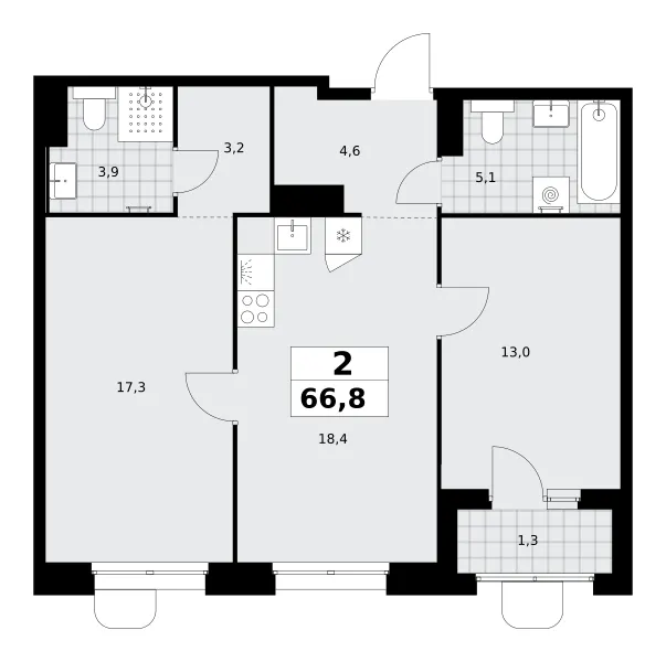 2-комн. 66.8 м²
