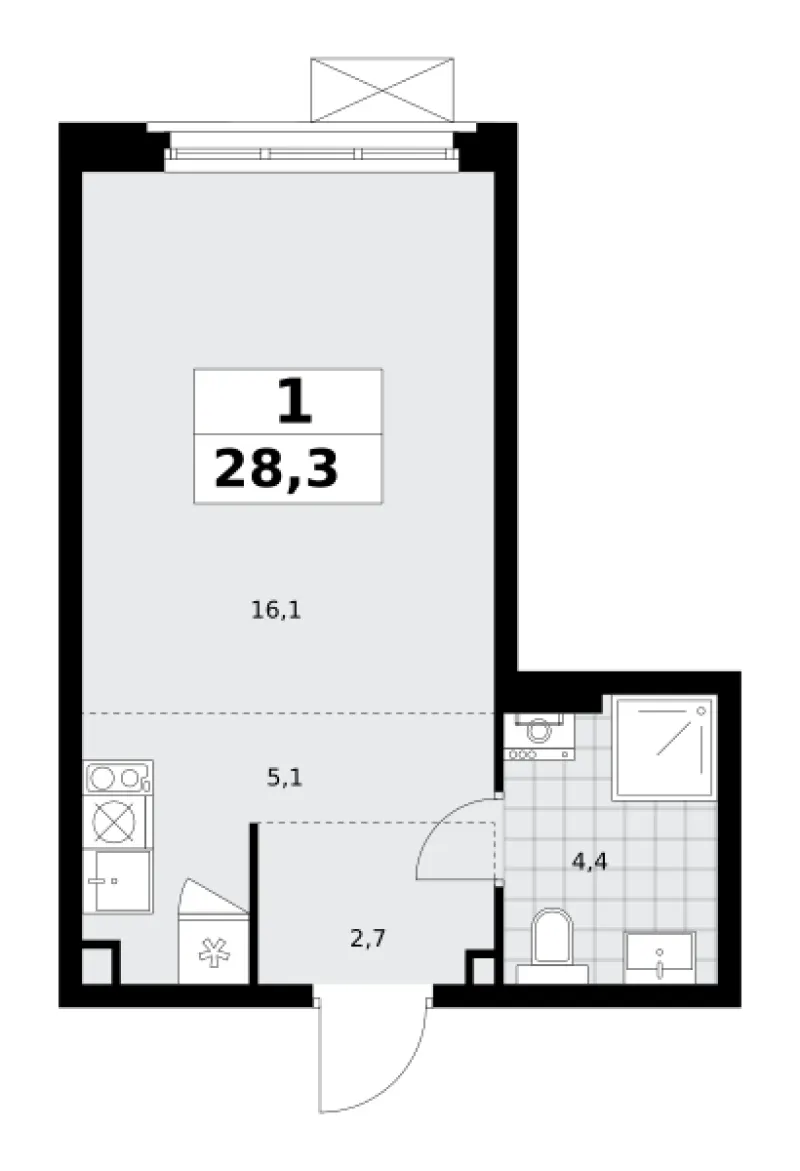 Студия 28.3 м²