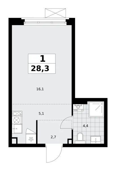 Студия 28,3 м²