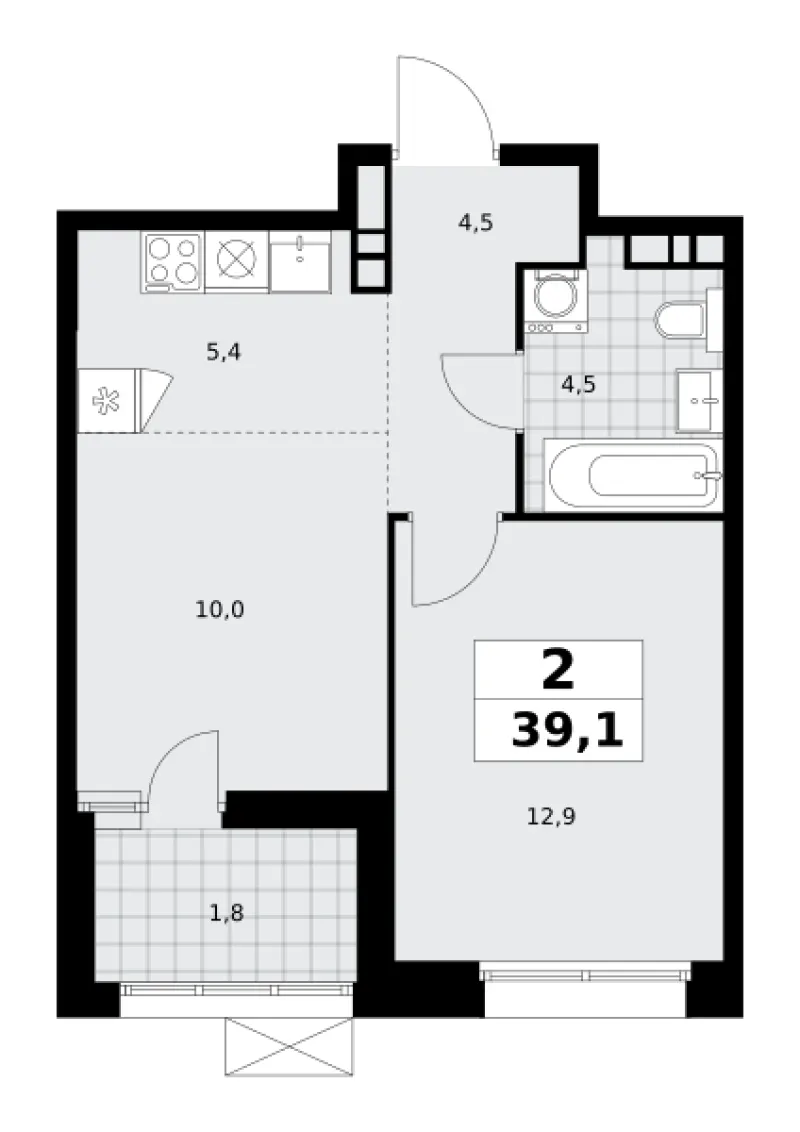 2-комн. 38.9 м²