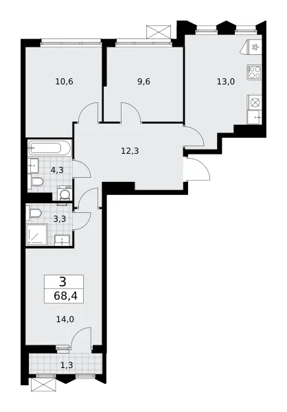 3-комн. 68.4 м²