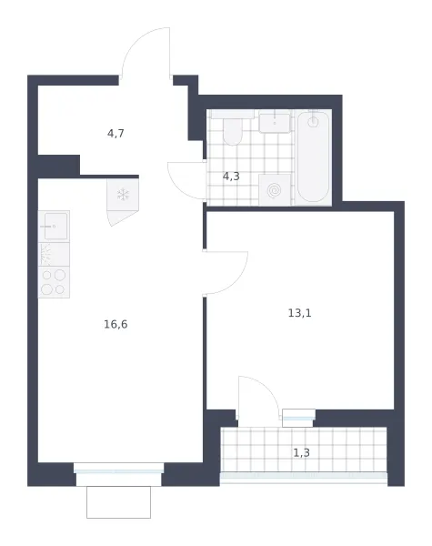 1-комн. 40 м²