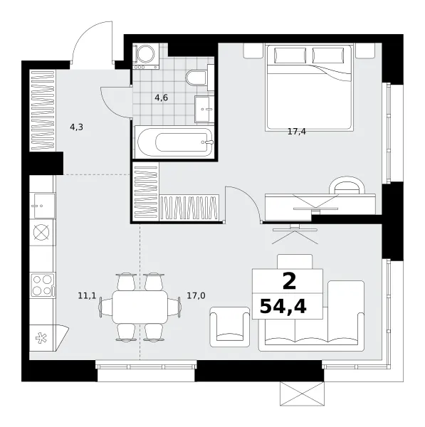 2-комн. 54.4 м²