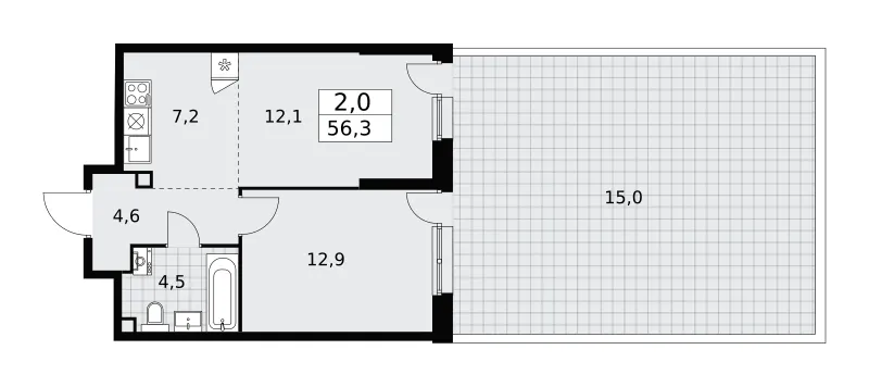 2-комн. 56.1 м²