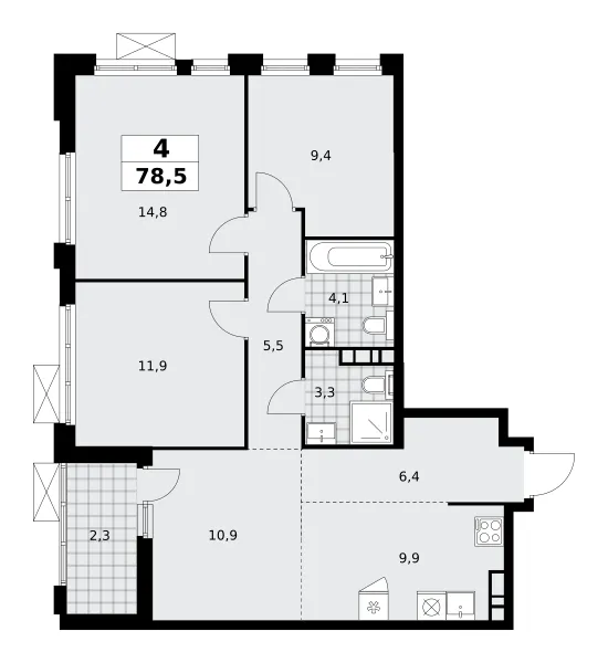4-комн. 78.5 м²