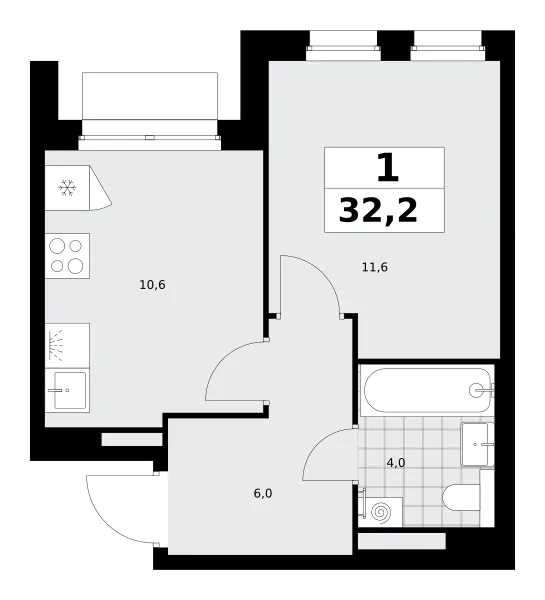 1-комн. 32.2 м²