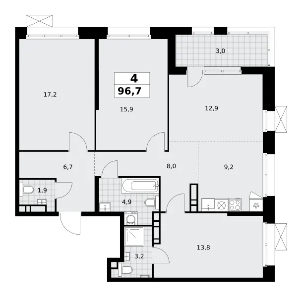 4-комн. 96.7 м²