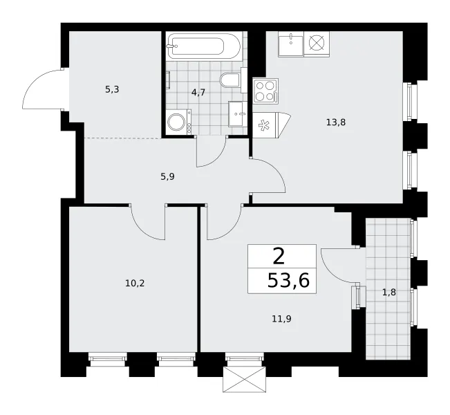 2-комн. 53.6 м²