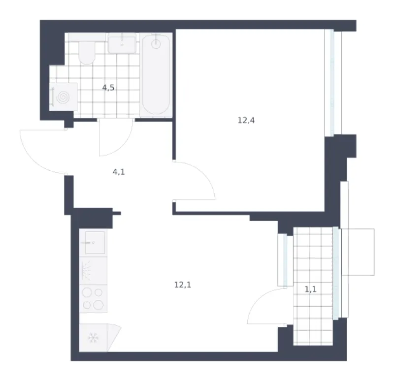 1-комн. 34.2 м²