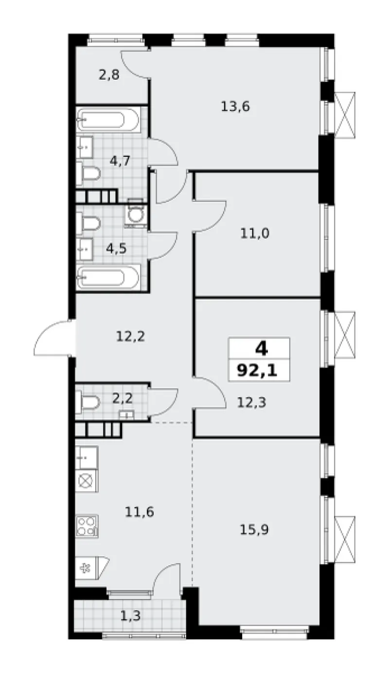 4-комн. 92.1 м²