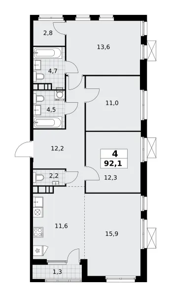 4-комн. 92,1 м²