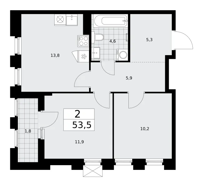 2-комн. 53.5 м²