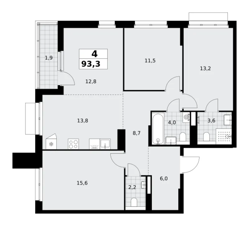 4-комн. 93.3 м²