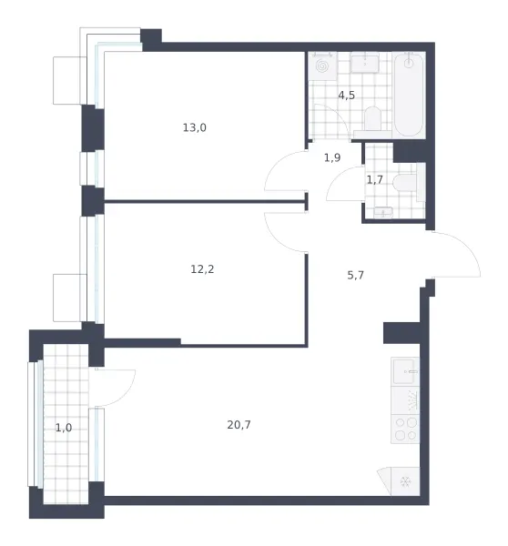 2-комн. 60.7 м²