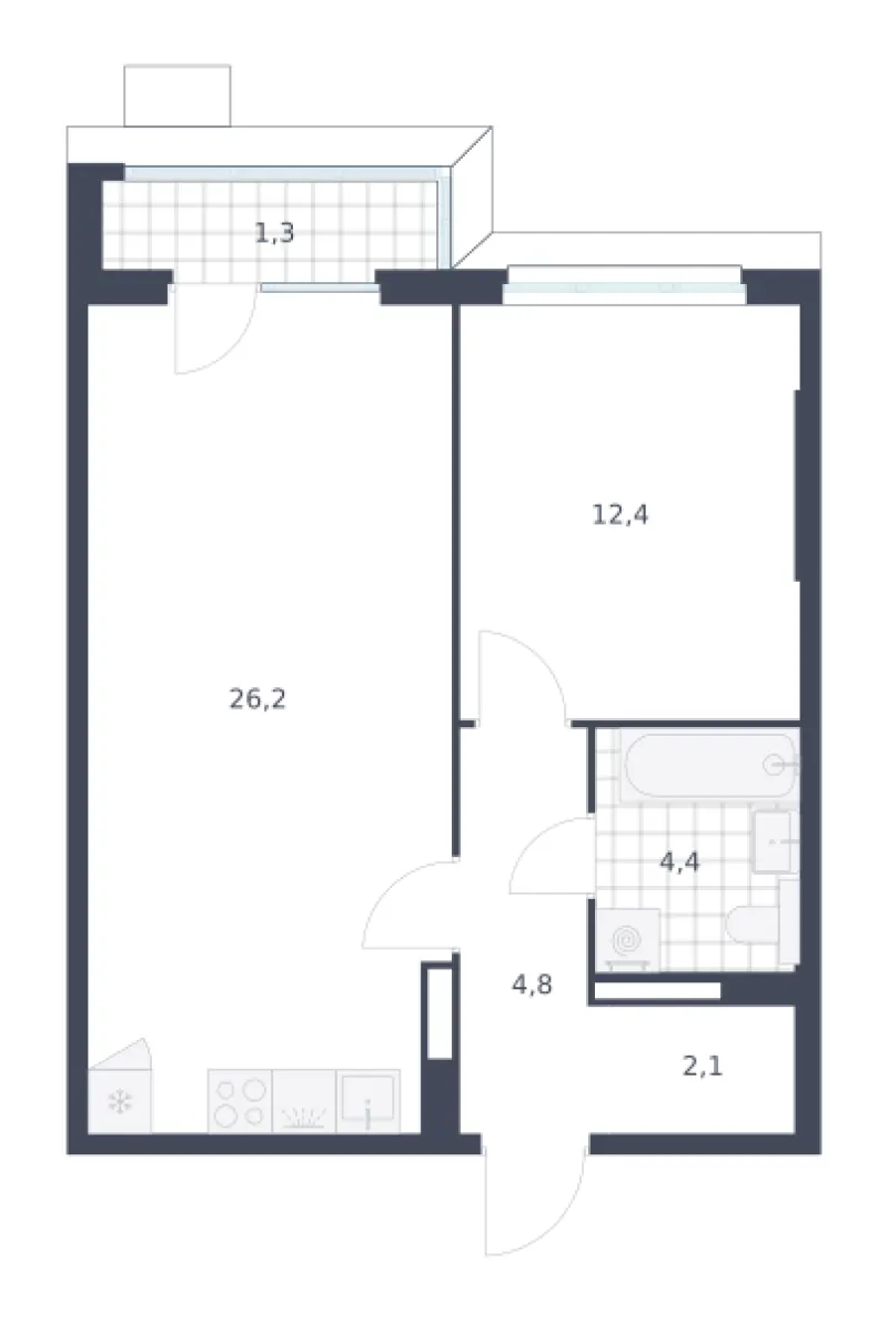 1-комн. 51.2 м²
