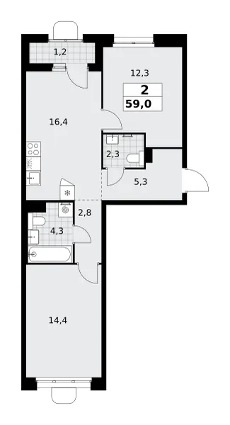 2-комн. 59 м²