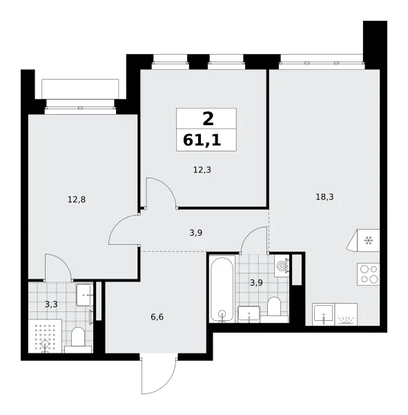 2-комн. 61.1 м²