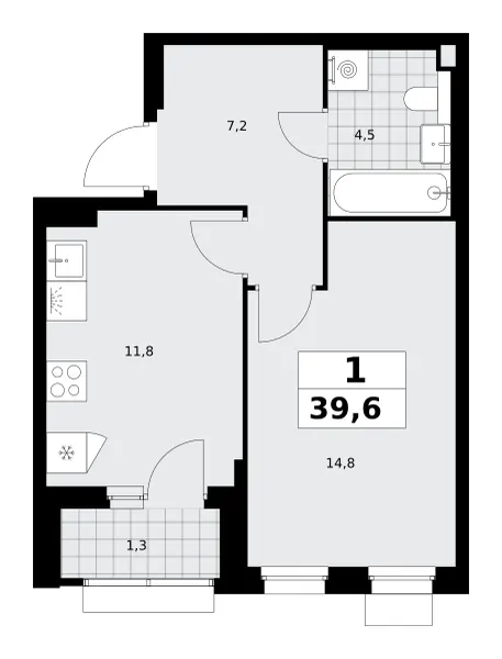 1-комн. 39.6 м²