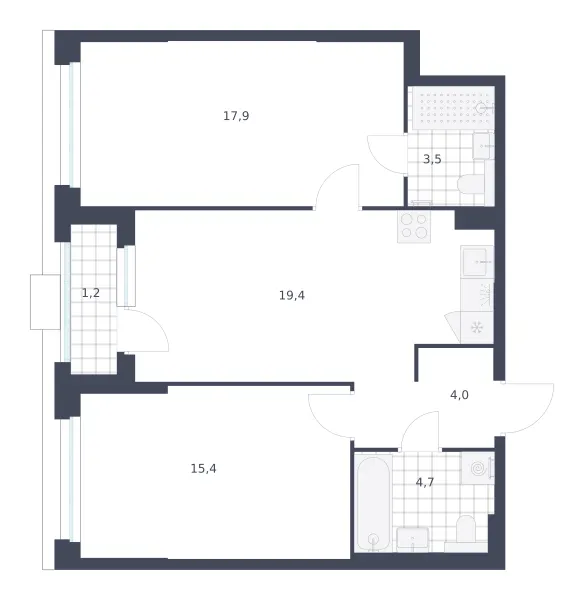 2-комн. 66.1 м²